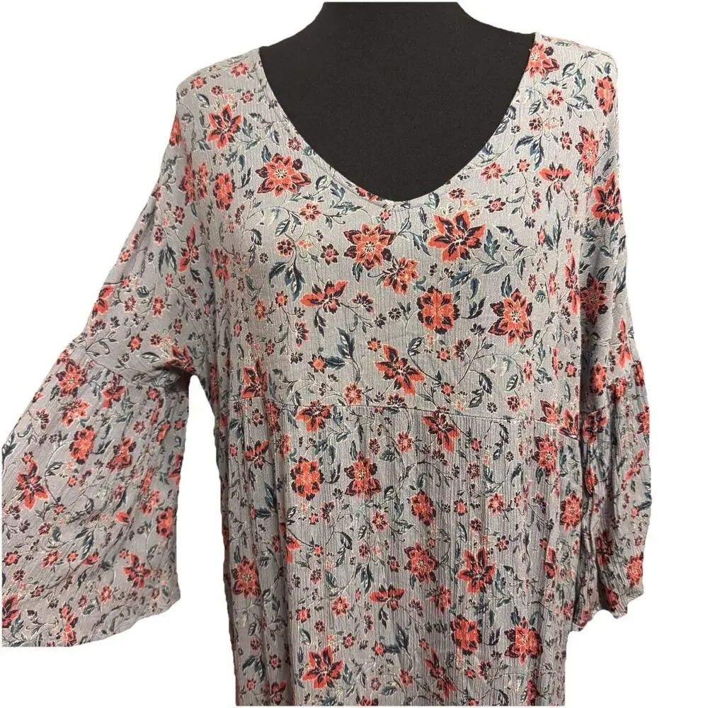 Easel Dress Large Womens Tiered Crinkle Maxi Cottagecore Boho Lavendar Grayish - Picture 2 of 11